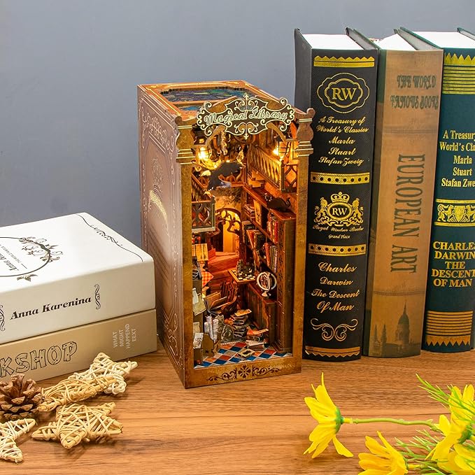 Book Nook Kit,DIY Miniature Dollhouse Kit for Adults and Teens,3D Wooden Tiny House for Family and Friends,Bookshelf Decor in Halloween/Christmas(Magic Book-Shop)