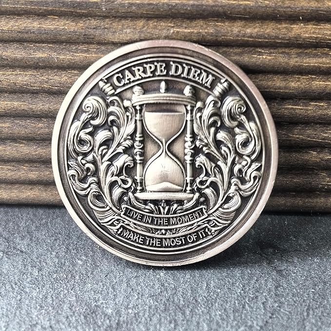 Memento Mori Carpe Diem Challenge Coin - Motivational Coin with Life & Death Symbols - Inspirational Gift for Friends & Loved Ones 