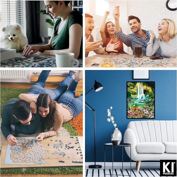 KI Puzzles 500-Piece Jigsaw Puzzle β Aromatherapy Blueboard with Candle β Rhi James Chasing Waterfalls β 24x18 Cozy & Relaxing Hygge Puzzle for Adults & Teens