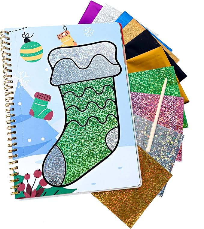 Fun & Mess-Free Foil Art Kit for Kids – 80 Foil Sheets & 32 Art Cards, No Glue Needed, Creative Craft Gift for Christmas Halloween Holiday Birthday(Christmas Version)
