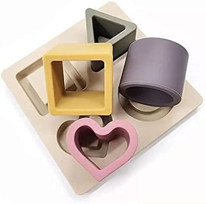 Baby Step Beige Silicone Shape Sorter Puzzle for Toddlers 6-24 Months - Montessori Educational Toy - Enhances Color Recognition & Fine Motor Skills - Beige