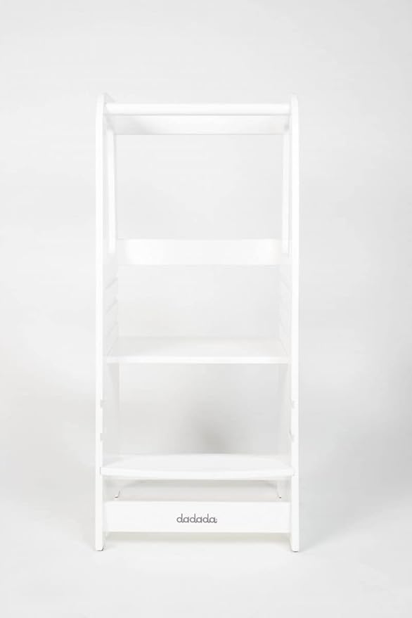 dadada Baby Montessori Toddler Tower - Adjustable Kitchen Step Stool for Kids with Safety Rail - Baby-Safe Finish, Encourages Cooking Skills and Independence - White