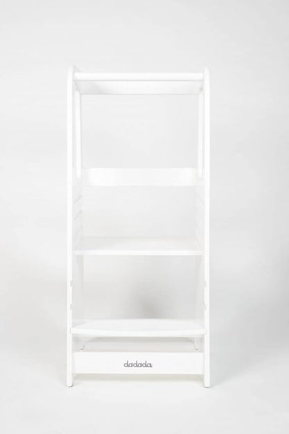 dadada Baby Montessori Toddler Tower - Adjustable Kitchen Step Stool for Kids with Safety Rail - Baby-Safe Finish, Encourages Cooking Skills and Independence - White