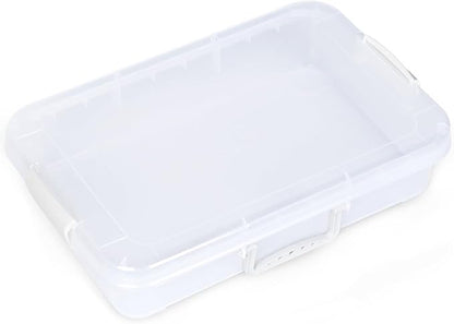 Plastic Activity Tray with lid for Slime, Beads, Sand and Sensory Toys – 15 Inches (White & Clear)
