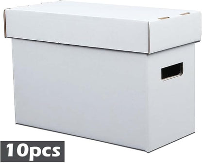 G-PLUS Comic Books Storage Boxes 10 Boxes With Lids Short Holds 150-175 Stackable Durable Archive White Comic Book Storage