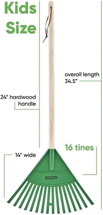 Pack of 3 Kids Rake with Hardwood Handle, Durable Plastic Head to Sweep Leaves in Lawn and Tidying Up The Garden, 34" (Orange)