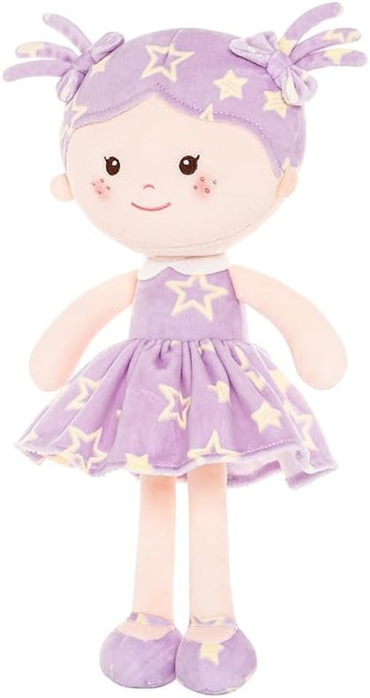 Onetoo Rag Doll Plush Baby Dolls Soft Baby Doll for Girls First Baby Doll Plush Sleeping Cuddle Buddy Doll Wear Star Purple Sleeveless Dress 14"