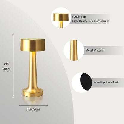 Portable LED Table Lamp, 3-Levels Brightness Metal Desk Lamp,3 Color Touch Control Rechargeable Lamp, Night Light,USB Outlet Extender Lamp,USB Ports Bedside Lamp