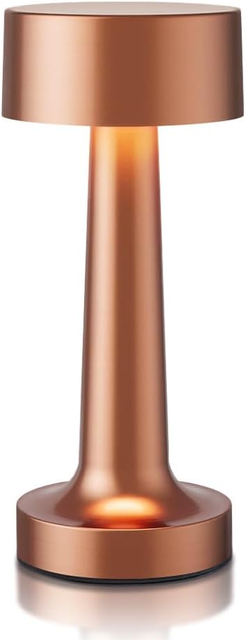 Portable LED Table Lamp, 3-Levels Brightness Metal Desk Lamp,3 Color Touch Control Rechargeable Lamp, Ideal Bedside lamp for Nightstand,Bedroom, Living Room（Rose Gold）