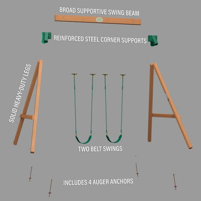 Backyard Discovery Durango Cedar Wood Swing Set Kit with Classic A-Frame, Two Belt Swings, Pinch-Free Ropes, Easy Assembly, Heavy-Duty, Lumber and Hardware Included, Outdoor Playset, Ages 3-10