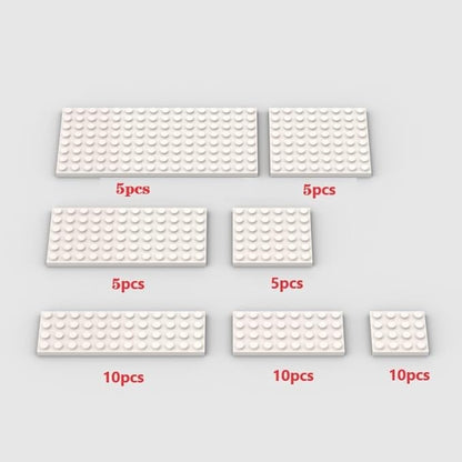 Classic Building Plate Assortment Pack - 50pc White Base Plates with 7 Sizes, Compatible with Lego, for Most Brands (Color:White)