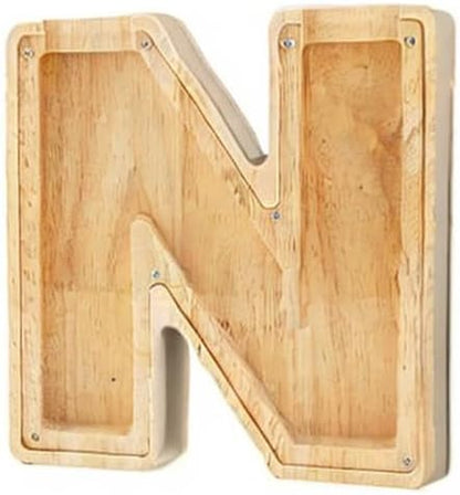 Twenty-six English Alphabet A-Z Letter Piggy Bank,Large-Capacity Transparent Wooden Alphabet Piggy Bank，Personalized Coin Savings Box, Name DIY Creative Purchase Combination.