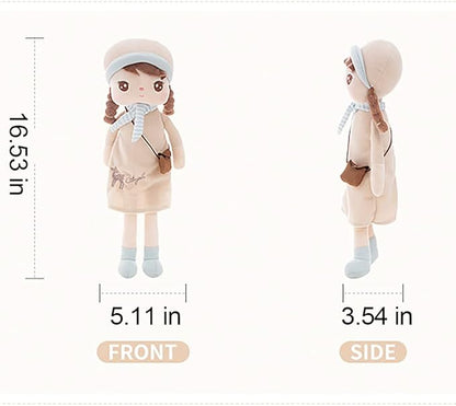 16" Exclusive Princess Doll, Cute Pigtail-Girl with a Hat Plush Doll, Soft Dolls Baby Girl Gifts, Non-Toxic Soft Skin-Friendly PP Cotton Plush Stuffed Angela (Bright Orange)