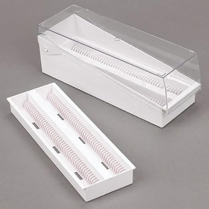 Globe Scientific 513250W ABS Slide Storage Box with Hinged Lid and Removable Draining Tray, 100-Place for up to 200 Slides, White, 240mm Length, 85mm Width, 95mm Height