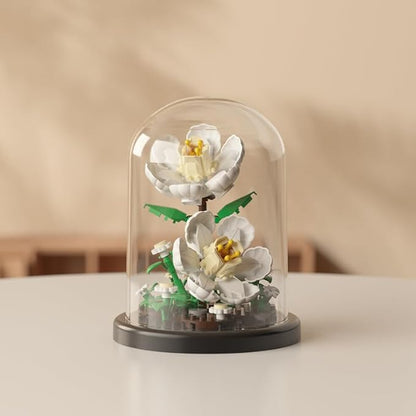 Mini Brick Flower Building Kit with Display Cover- 500PCS Micro Bricks for Realistic Artificial Flowers, Gardenia,Rosa multiflora Thunb and Rose,Perfect for Home Decor and Gifts