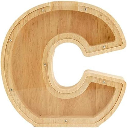 Twenty-six English Alphabet A-Z Letter Piggy Bank,Large-Capacity Transparent Wooden Alphabet Piggy Bank，Personalized Coin Savings Box, Name DIY Creative Purchase Combination.