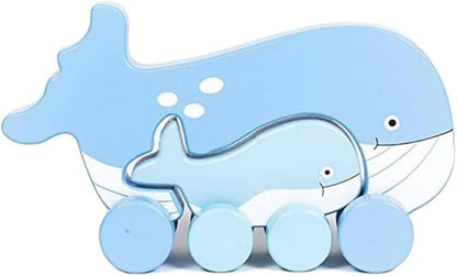 Big & Little Whale Push Toy by Jack Rabbit Creations- 2 in 1 Wooden Roller Animals- STEM Toys for Toddlers Develops Coordination- Ages 18 Months+