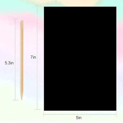 Mocoosy 60 Pcs Rainbow Scratch Art Paper for Kids, Magic Scratch Paper Set Art and Craft Kit, Black Scratch Sheets for Party Game Activities Birthday Gifts Toys Girls Boys 3 4 5 6 7 8 9 10 Years Old