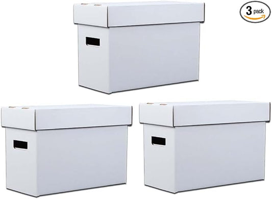 3 Pack Box Storage for Storing Small Items/Books/Kitchen/Supplies/Card, Corrugated Board Holds 150-175 Comics Collapsible/Stackable