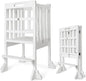 WOOD CITY Kitchen Step Stool Helper - Montessori Foldable Standing Tower for Toddlers with Safety Rail, Height Adjustable Ideal Helper for Learning New Skills, Natural Pure Pine Wood (White)