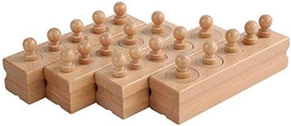 Adena Montessori Wooden Small Cylinders Block,Knobbed Cylinder Socket,Montessori Materials Wooden Cylinders Ladder Blocks,Sensorial Educational Tools Preschool Early Learning Toys for Kids (Set of 4)
