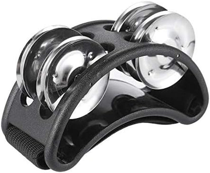 Musfunny Foot Tambourine Percussion Musical Instrument Foot Drum Set with Metal Jingle Bell for Guitar Drum Accessory (Black)