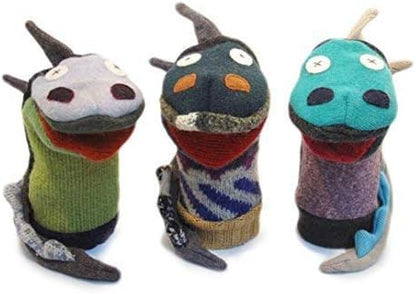 Cate and Levi - Hand Puppet - Premium Reclaimed Wool - Handmade in Canada - Machine Washable (Dragon)