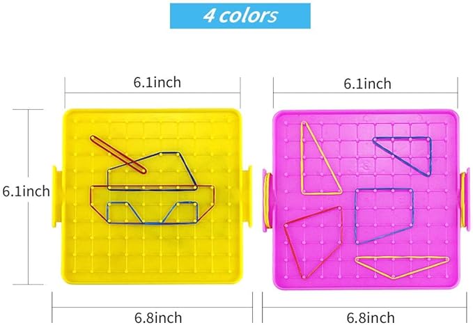 8 Pack Plastic Mathematical Manipulative Material Array Block Geo Board with 80 Latex Bands for Kids(4 Colors)