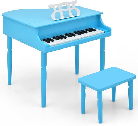 HONEY JOY Classical Kids Piano, 30-Key Mini Grand Piano with Music Stand and Bench, Wooden Musical Instrument Toy with Lid & Music Rack, Gift for Boys Girls Ages 3+ …