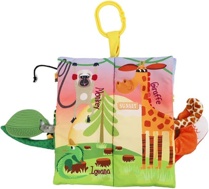 Jungle Baby Stroller Toys,Baby Books 0-6 Months,Touch and Feel Crinkle Cloth Books for Babies Infant Newborn Toys 0-3-6-12-18 Months, Interactive,Shower Gifts for Boys Girls