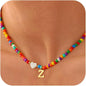 Colorful Initial Necklaces for Girls Women Kids - Teen Girls Gifts Trendy Beaded Initial Necklace Dainty Letter Gifts Choker Necklace for Girl Jewelry