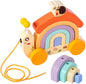 Wooden Push and Pull Snail Toy with Removable Colorful Stacker, Wood Snail Rainbow Stacker with Wheel - Ideal for Grasping Practice and Developing Hand - Eye Coordination Motor Skills