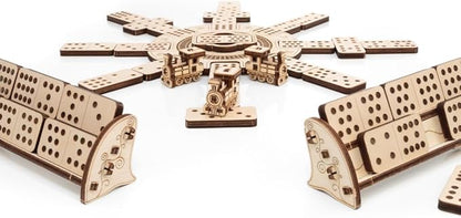 EWA Eco-Wood-Art Mexican Train Domino Game Set - Deluxe Wooden Version with 91 Dominoes, Holders, Locomotives, Station Hub, and Storage Box | Family Board Game