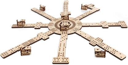 EWA Eco-Wood-Art Mexican Train Domino Game Set - Deluxe Wooden Version with 91 Dominoes, Holders, Locomotives, Station Hub, and Storage Box | Family Board Game