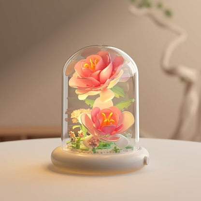 Mini Brick Flower Building Kit - 500PCS Micro Bricks with Light for Realistic Artificial Flowers, Gardenia,Rosa multiflora Thunb and Rose,Perfect for Home Decor and Gifts