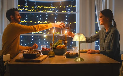 Portable Battery Operated LED Table Lamp with Touch Sensor, Gold Cordless Brass Rechargeable Lamp, Bedside/Night Light/Restaurant Table/Outdoor/Coffee/Bar (Mushroom Lamp)