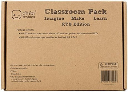 Chibitronics Classroom Pack of 30 Red, 30 Yellow and 30 Blue LED Circuit Stickers - Full Stem/Steam kit - for Educators in The Classroom - Paper Circuits - Peel and Stick Circuits
