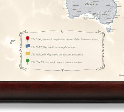 Map Your Travels Deluxe Push Pin World Map | Premium Wood Frame | Personalized Gift Map | Handmade in Minnesota | 33" x 21"