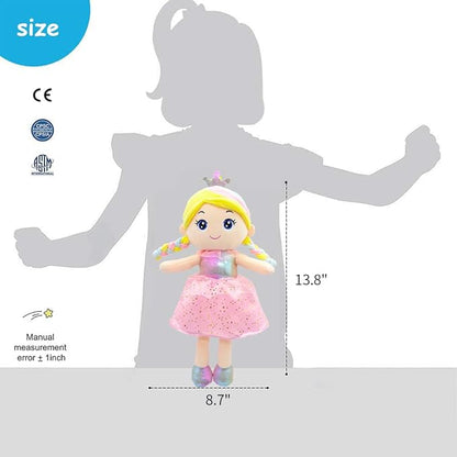 June Garden 14" Soft Baby Doll Vera - Stuffed Cuddly Princess Plush Gifts for Girls - Pink with Gift Bag