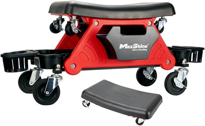 Maxshine 2-in-1 Modular Detailing Creeper Seat V2 | Rolling Creeper with Removable Cushion & Tool Tray | Heavy-Duty Polyethylene & Steel Frame, 4” Wheels | Complete Set (Black)