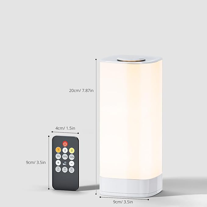 Semlos Battery Operated Led Table Lamp for Bedroom, Reading Night Light with 10 Brightness 3 Colors, Bedside Lamp Touch with Remote Control, Desk Lamp for Nightstand, Office, Living Room