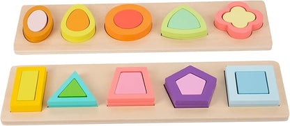 Adena Montessori Colorful Multiple Shape Puzzles Toys for 6-12 Months 1 Year Old Toddler Babies First Shapes Geometric Jumbo Knob Wooden Puzzle Color Sorter (10 Pieces)