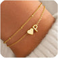 M MOOHAM Initial Heart Bracelets for Women - Layered Dainty 14K-Gold-Plated Heart Letter A-Z Charm Bracelets for Women, Chain Link Charm Bracelets Beaded Bracelets Birthday Gifts Womens Jewelry