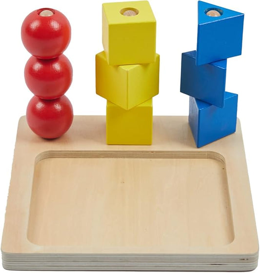 Adena Montessori Inspired Colored Solids on Dowels - Shape Sorting Toy Designed for 1-3 Years Old Toddlers