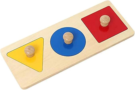 Adena Montessori Colorful Multiple Shape Puzzles Toys for 6-12 Months 1 Year Old Toddler Babies First Shapes Geometric Jumbo Knob Wooden Puzzle Color Sorter (3 Pieces)