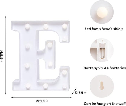 Foaky LED Letter Lights Sign Marquee Light Up Letters Sign for Night Light Wedding/Birthday Party Battery Powered Christmas Lamp Home Bar Decoration(E)