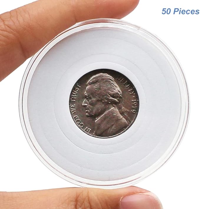 50pcs Clear Plastic Coin Capsules, Coin Collection Case of 5 Size with Adjustable Gasket for Coin Collection American Silver Eagle Liberty Coin &JFK Half Dollar & Bitcoin (19/21/25/30/40mm)-50pcs