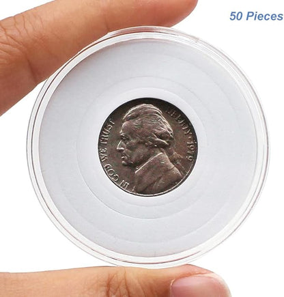 50pcs Clear Plastic Coin Capsules, Coin Collection Case of 5 Size with Adjustable Gasket for Coin Collection American Silver Eagle Liberty Coin &JFK Half Dollar & Bitcoin (19/21/25/30/40mm)-50pcs
