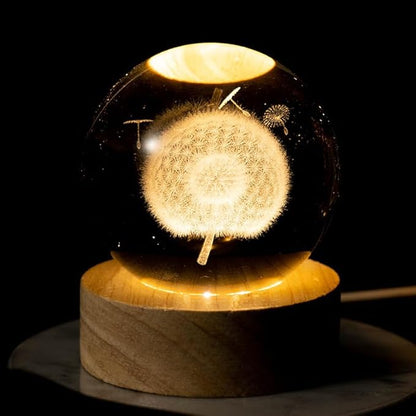 Dandelion 3D Dandelions Engraved Pattern with Wooden Lighted Base, LED Wooden Base Lamp with Switch, for Mom, Teacher, Christmas, Birthday, Valentine's Day