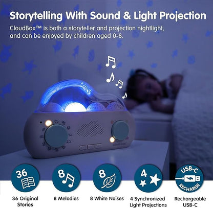 Cloudb Cloudbox My First Dreambox (English/Spanish) Storyteller Sound Machine | 36 Stories, 8 Melodies, 8 White Noises, 4 Light Projections | Star Projector Night Light, Rechargeable, Baby Essentials